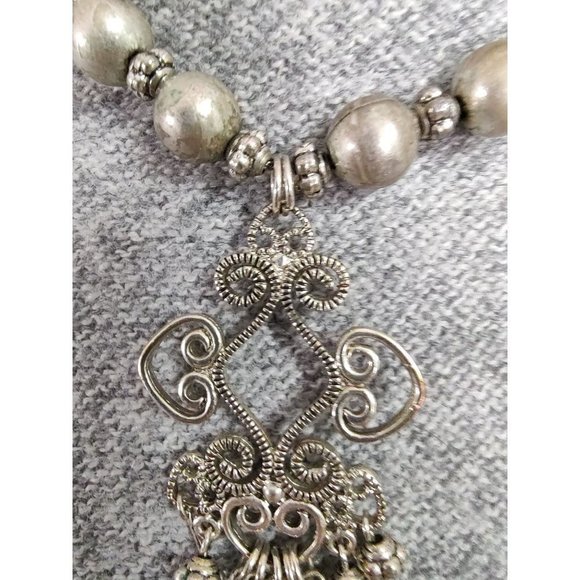 Stunning Silver Toned Wire and Beads Ornate Choker Earring Set Bisou Bisou - Picture 8 of 8